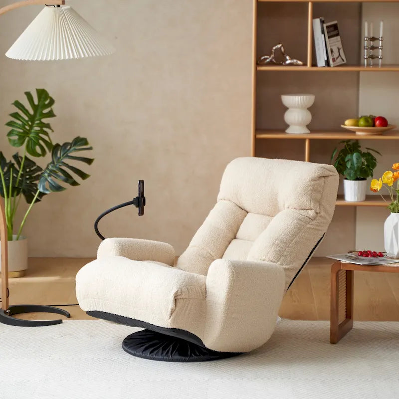 360° Swivel Manual Recliner Chair with Phone Holder, Adjustable Headrest & Backrest