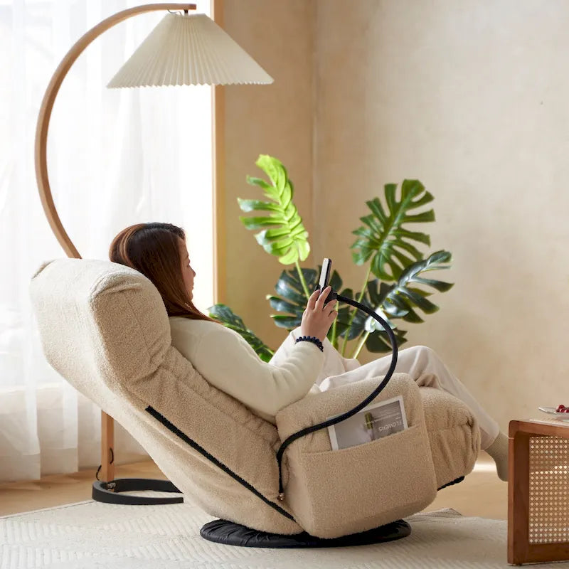 360° Swivel Manual Recliner Chair with Phone Holder, Adjustable Headrest & Backrest