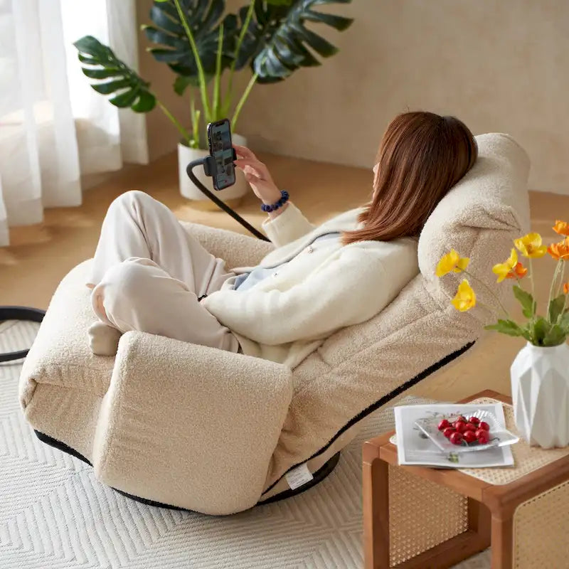 360° Swivel Manual Recliner Chair with Phone Holder, Adjustable Headrest & Backrest
