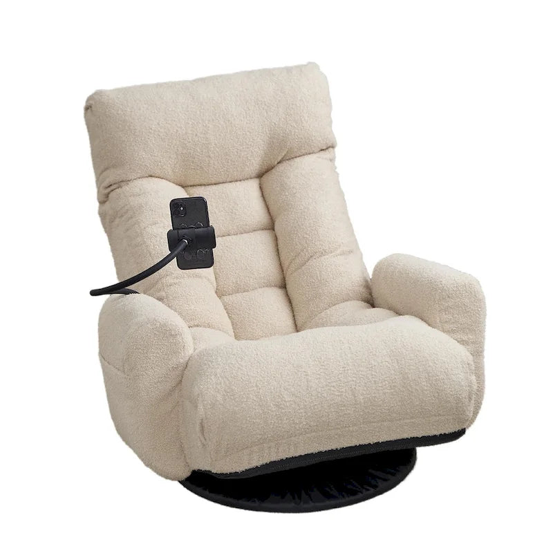 360° Swivel Manual Recliner Chair with Phone Holder, Adjustable Headrest & Backrest