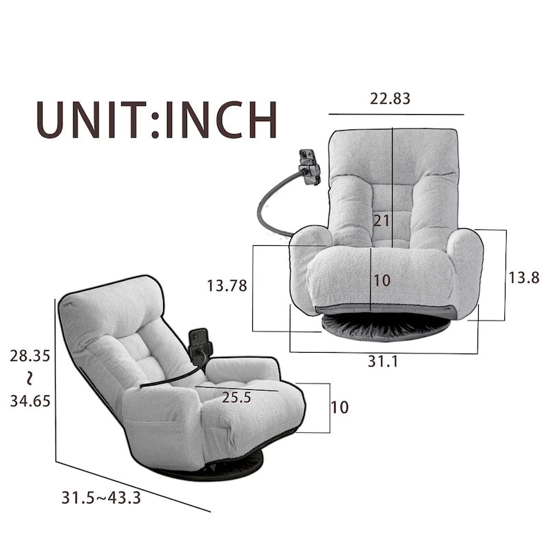360° Swivel Manual Recliner Chair with Phone Holder, Adjustable Headrest & Backrest