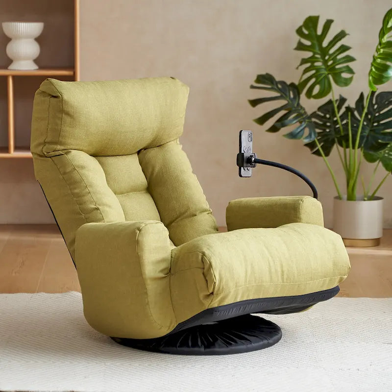 360° Swivel Manual Recliner Chair with Phone Holder, Adjustable Headrest & Backrest