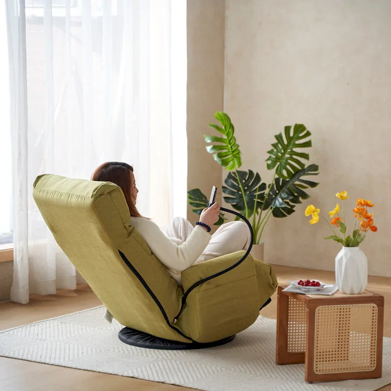360° Swivel Manual Recliner Chair with Phone Holder, Adjustable Headrest & Backrest