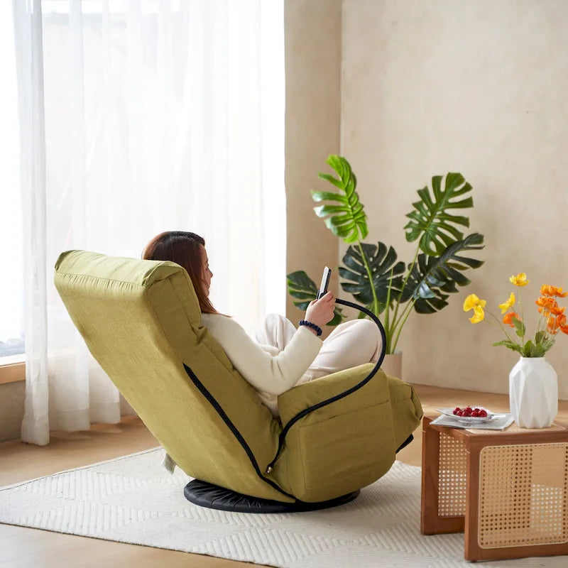 360° Swivel Manual Recliner Chair with Phone Holder, Adjustable Headrest & Backrest