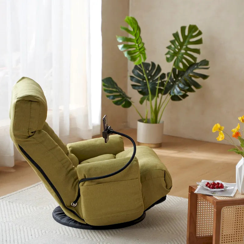 360° Swivel Manual Recliner Chair with Phone Holder, Adjustable Headrest & Backrest