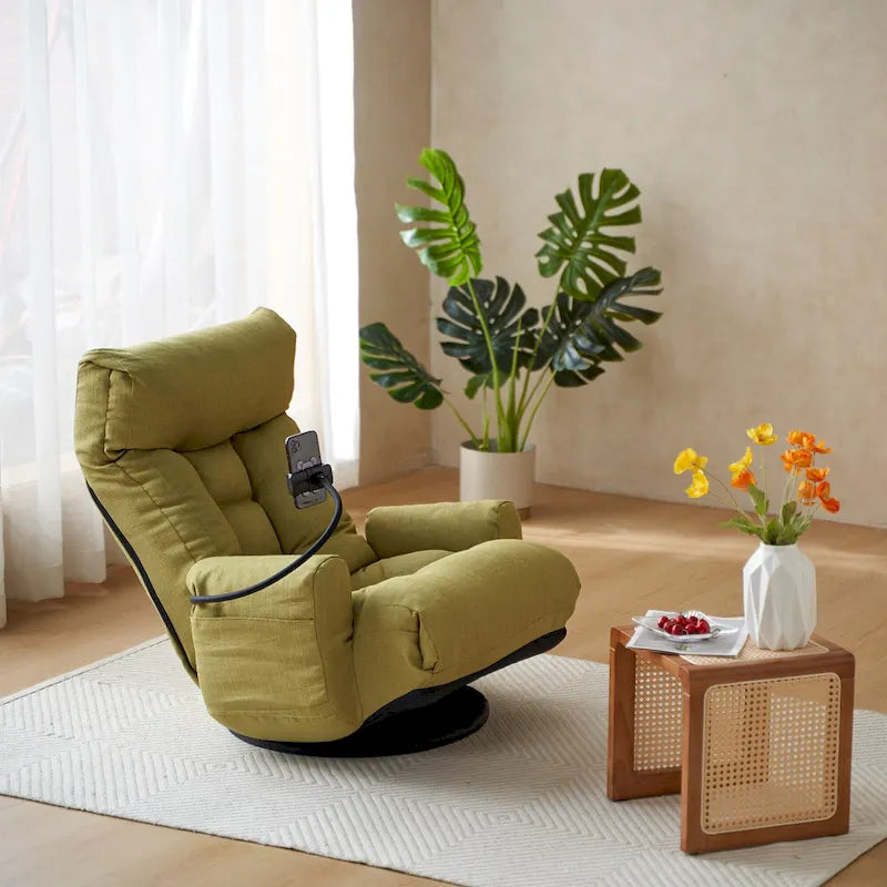 360° Swivel Manual Recliner Chair with Phone Holder, Adjustable Headrest & Backrest