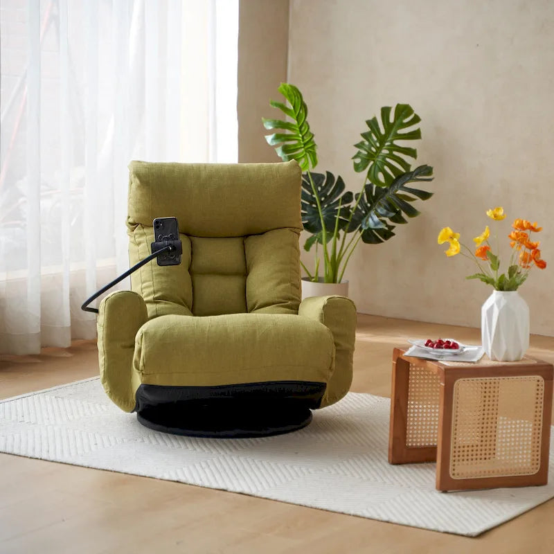 360° Swivel Manual Recliner Chair with Phone Holder, Adjustable Headrest & Backrest