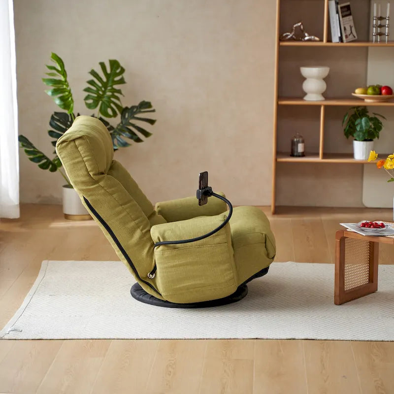 360° Swivel Manual Recliner Chair with Phone Holder, Adjustable Headrest & Backrest