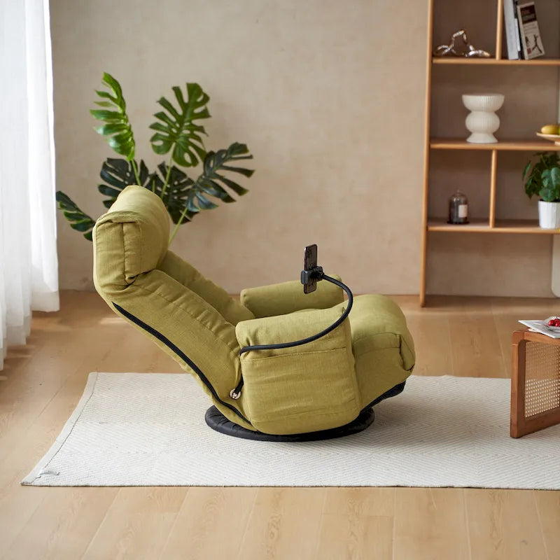 360° Swivel Manual Recliner Chair with Phone Holder, Adjustable Headrest & Backrest