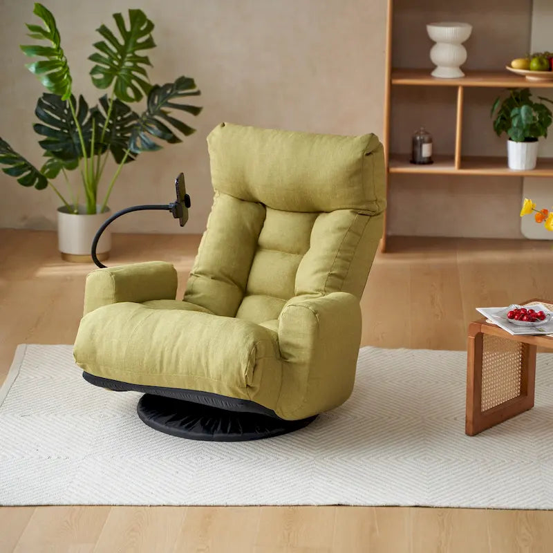 360° Swivel Manual Recliner Chair with Phone Holder, Adjustable Headrest & Backrest