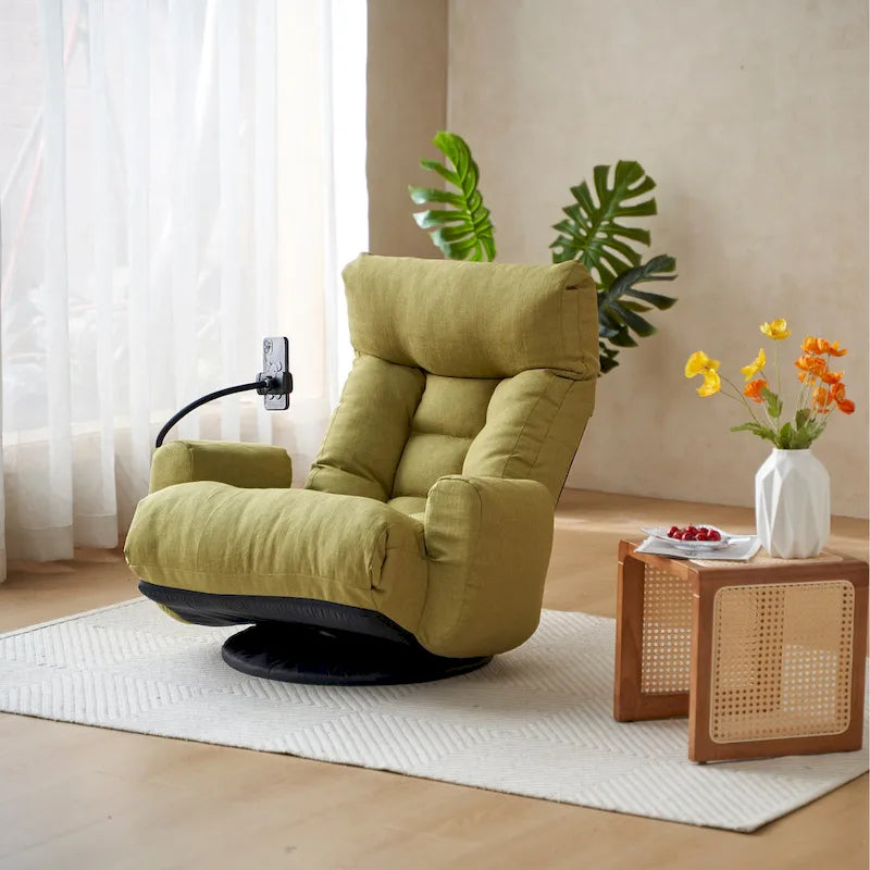 360° Swivel Manual Recliner Chair with Phone Holder, Adjustable Headrest & Backrest