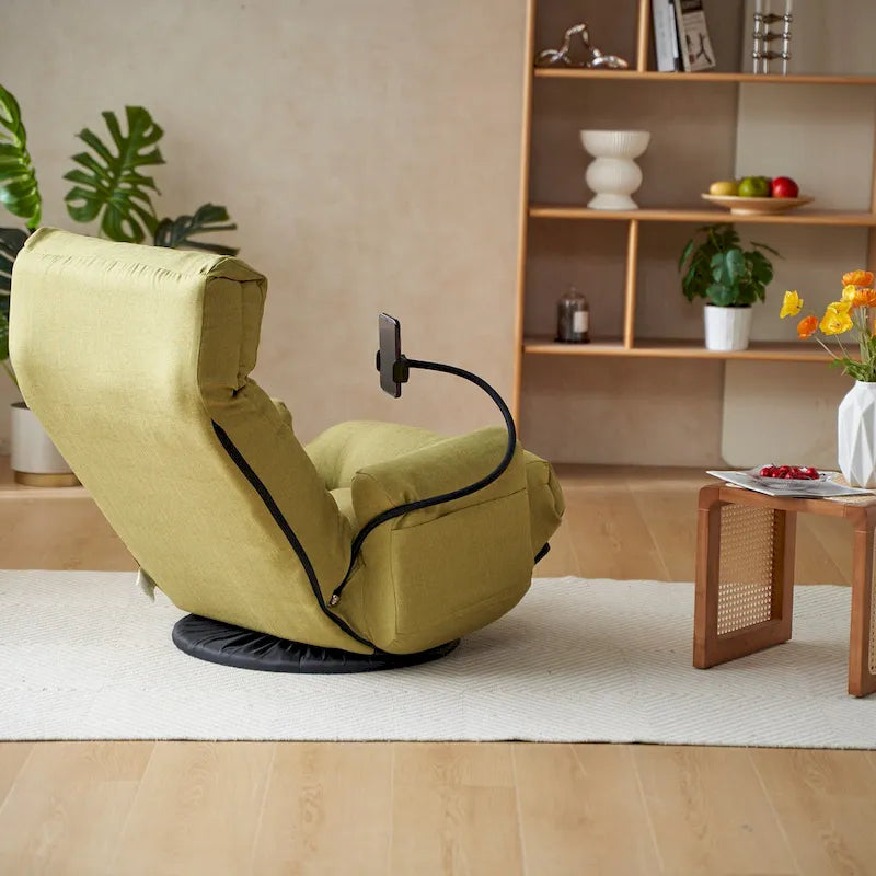 360° Swivel Manual Recliner Chair with Phone Holder, Adjustable Headrest & Backrest