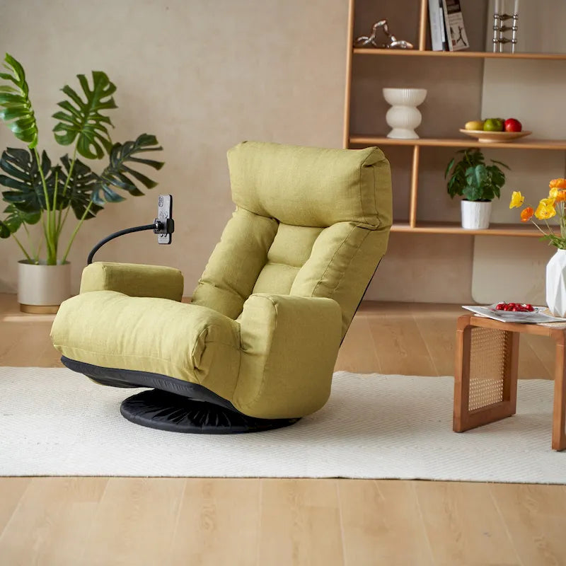 360° Swivel Manual Recliner Chair with Phone Holder, Adjustable Headrest & Backrest