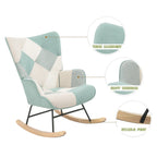 35.4" High Back Upholstered Rocking Chair with Ottoman & Wood Legs – Colorful Splicing Design
