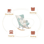 35.4" High Back Upholstered Rocking Chair with Ottoman & Wood Legs – Colorful Splicing Design