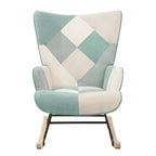 35.4" High Back Upholstered Rocking Chair with Ottoman & Wood Legs – Colorful Splicing Design