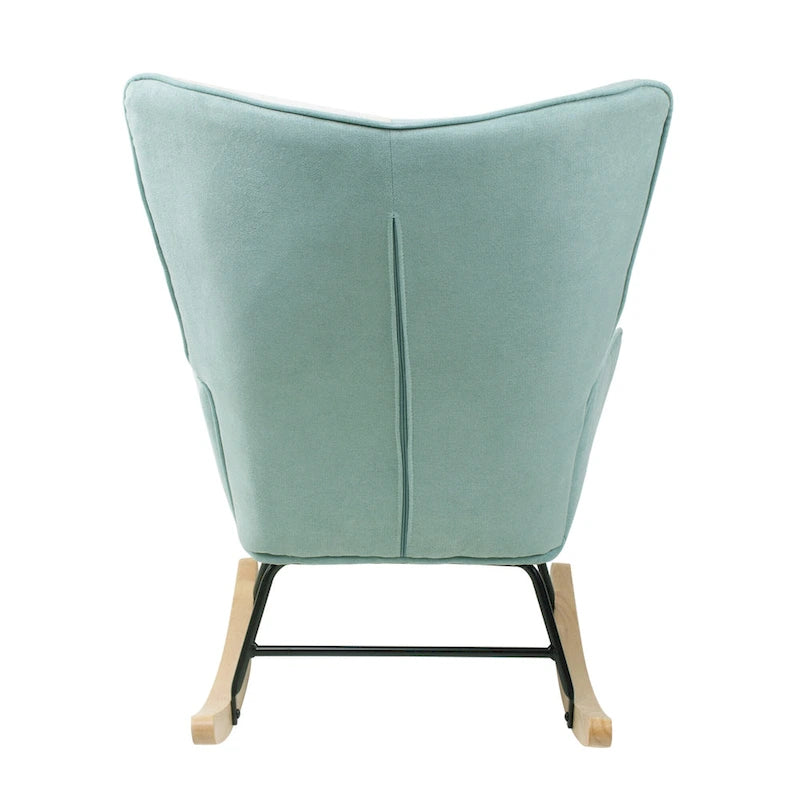 35.4" High Back Upholstered Rocking Chair with Ottoman & Wood Legs – Colorful Splicing Design