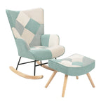 35.4" High Back Upholstered Rocking Chair with Ottoman & Wood Legs – Colorful Splicing Design