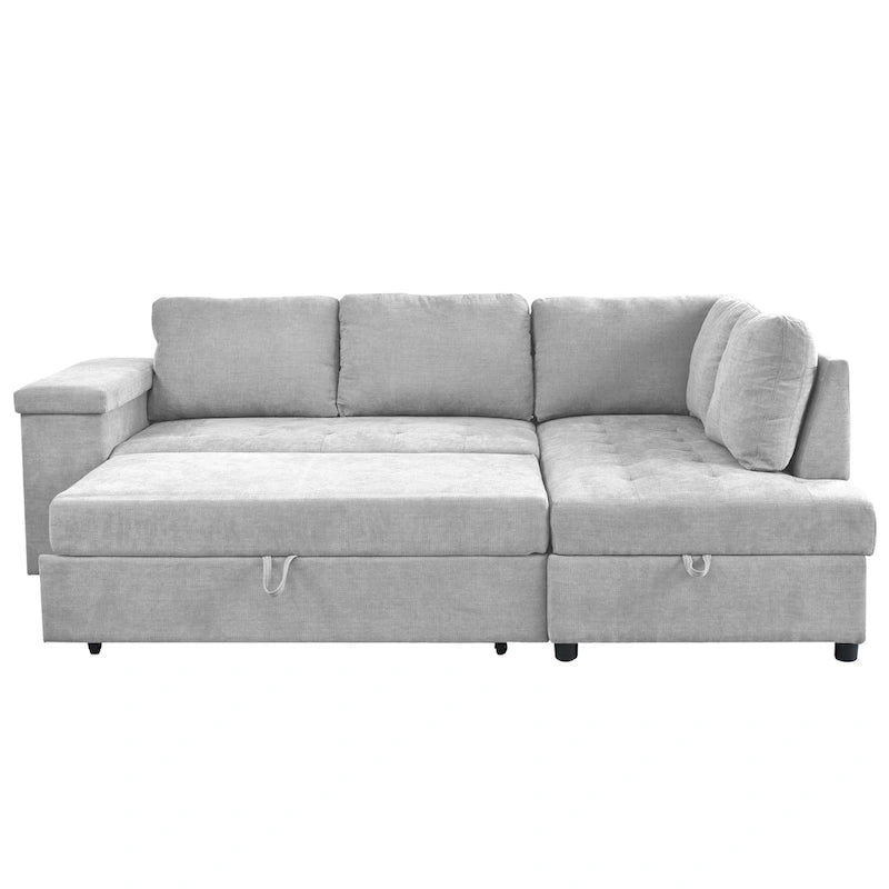 91.5 L-Shaped 4 Seater Sectional Sofa Couch with Pull-Out Bed, Hidden Storage and Functional Armrests, for Living Room