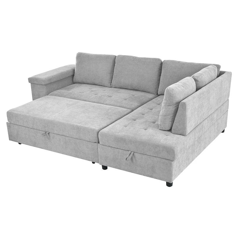 91.5 L-Shaped 4 Seater Sectional Sofa Couch with Pull-Out Bed, Hidden Storage and Functional Armrests, for Living Room