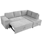 91.5 L-Shaped 4 Seater Sectional Sofa Couch with Pull-Out Bed, Hidden Storage and Functional Armrests, for Living Room