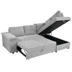 91.5 L-Shaped 4 Seater Sectional Sofa Couch with Pull-Out Bed, Hidden Storage and Functional Armrests, for Living Room