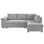 91.5 L-Shaped 4 Seater Sectional Sofa Couch with Pull-Out Bed, Hidden Storage and Functional Armrests, for Living Room