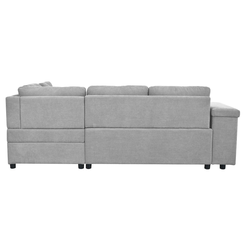 91.5 L-Shaped 4 Seater Sectional Sofa Couch with Pull-Out Bed, Hidden Storage and Functional Armrests, for Living Room