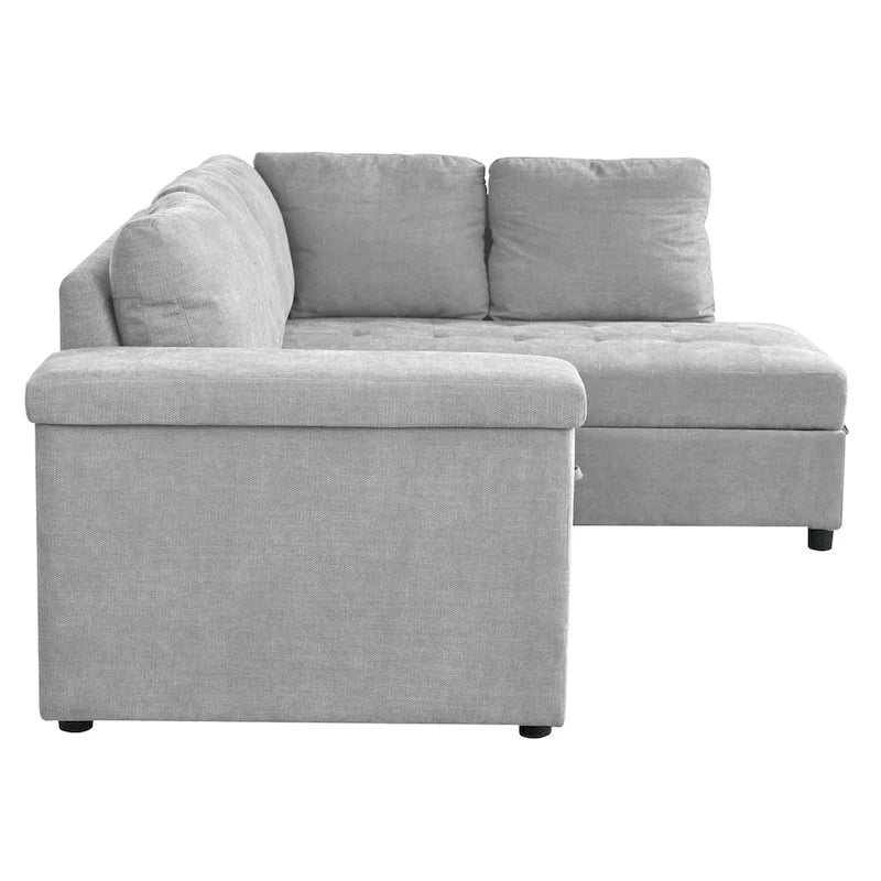 91.5 L-Shaped 4 Seater Sectional Sofa Couch with Pull-Out Bed, Hidden Storage and Functional Armrests, for Living Room