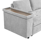 91.5 L-Shaped 4 Seater Sectional Sofa Couch with Pull-Out Bed, Hidden Storage and Functional Armrests, for Living Room