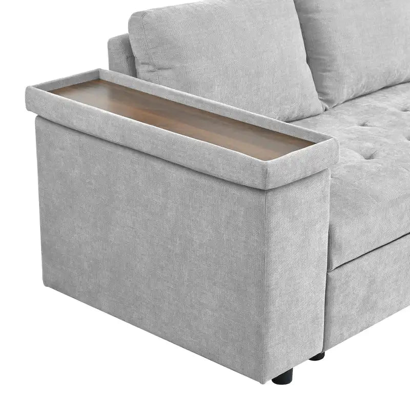 91.5 L-Shaped 4 Seater Sectional Sofa Couch with Pull-Out Bed, Hidden Storage and Functional Armrests, for Living Room
