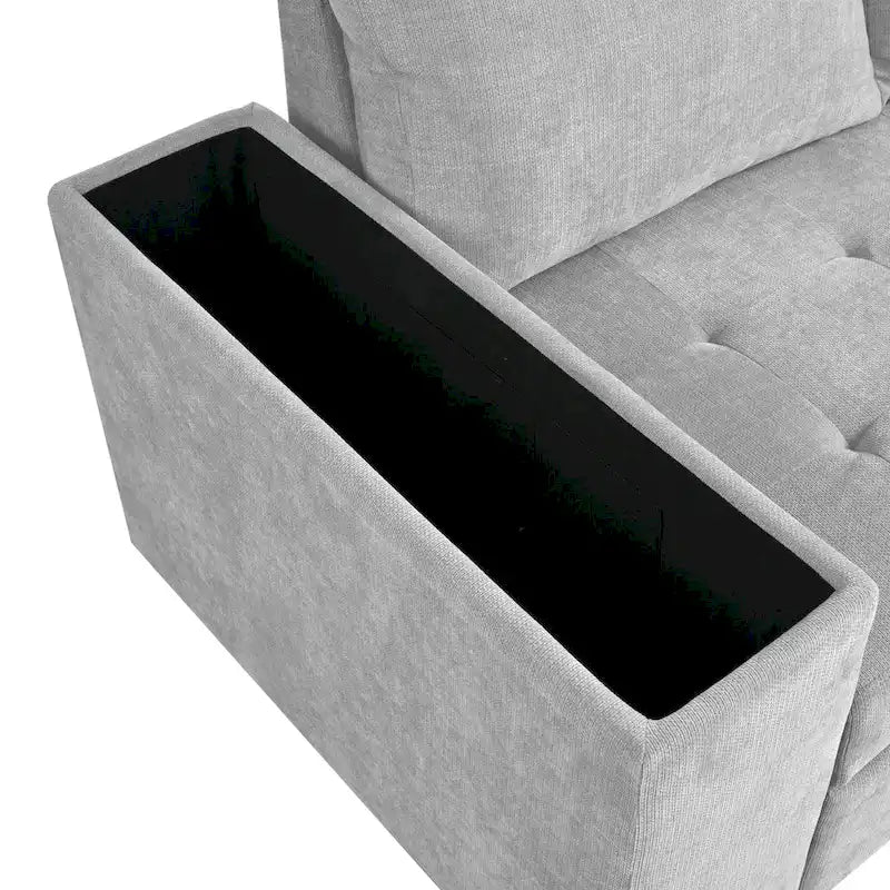91.5 L-Shaped 4 Seater Sectional Sofa Couch with Pull-Out Bed, Hidden Storage and Functional Armrests, for Living Room