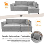 91.5 L-Shaped 4 Seater Sectional Sofa Couch with Pull-Out Bed, Hidden Storage and Functional Armrests, for Living Room