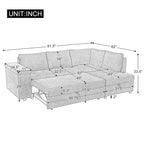 91.5 L-Shaped 4 Seater Sectional Sofa Couch with Pull-Out Bed, Hidden Storage and Functional Armrests, for Living Room