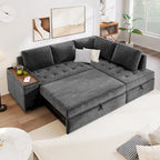 91.5 L-Shaped 4 Seater Sectional Sofa Couch with Pull-Out Bed, Hidden Storage and Functional Armrests, for Living Room