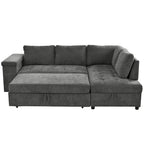 91.5 L-Shaped 4 Seater Sectional Sofa Couch with Pull-Out Bed, Hidden Storage and Functional Armrests, for Living Room