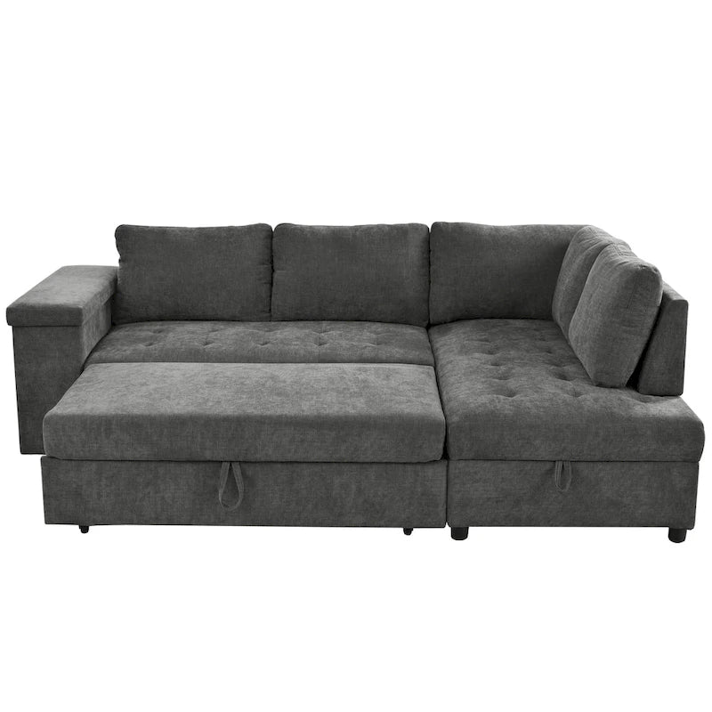 91.5 L-Shaped 4 Seater Sectional Sofa Couch with Pull-Out Bed, Hidden Storage and Functional Armrests, for Living Room
