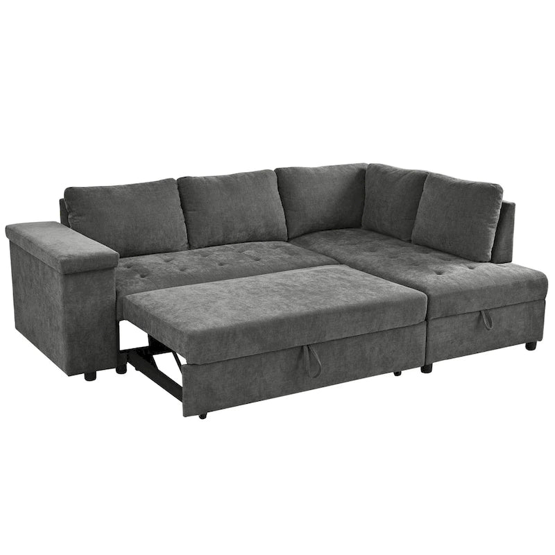 91.5 L-Shaped 4 Seater Sectional Sofa Couch with Pull-Out Bed, Hidden Storage and Functional Armrests, for Living Room