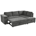 91.5 L-Shaped 4 Seater Sectional Sofa Couch with Pull-Out Bed, Hidden Storage and Functional Armrests, for Living Room