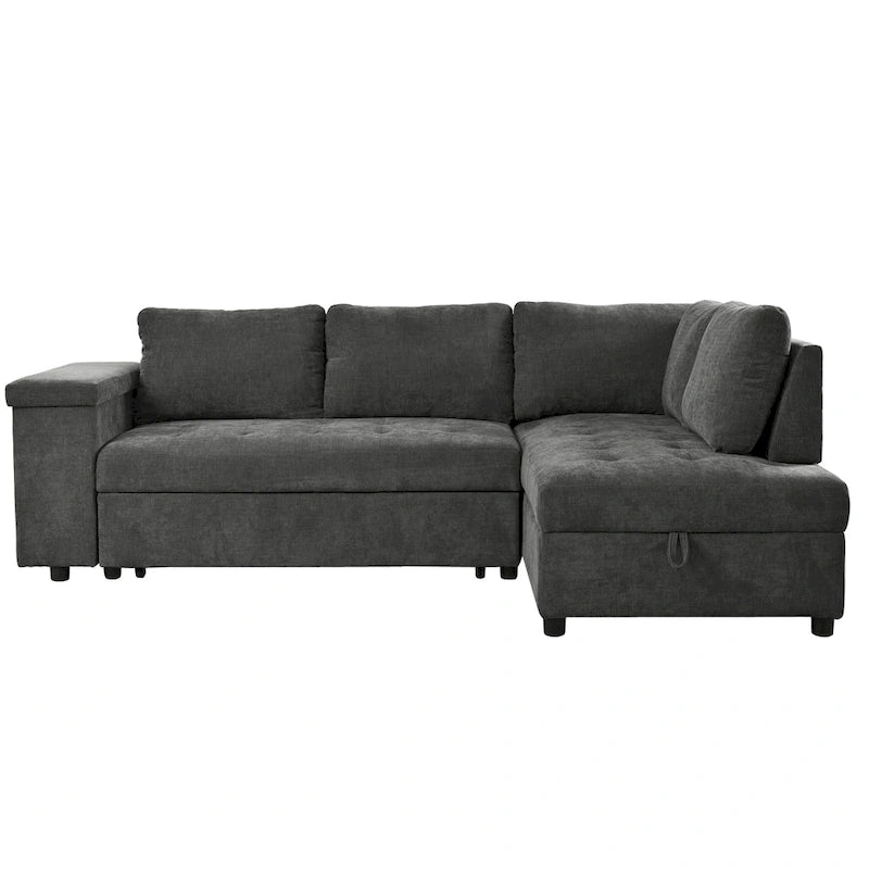 91.5 L-Shaped 4 Seater Sectional Sofa Couch with Pull-Out Bed, Hidden Storage and Functional Armrests, for Living Room