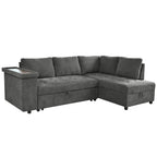 91.5 L-Shaped 4 Seater Sectional Sofa Couch with Pull-Out Bed, Hidden Storage and Functional Armrests, for Living Room