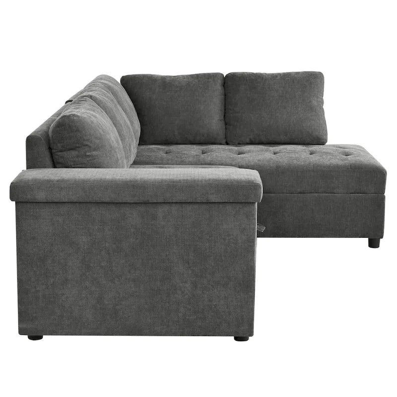 91.5 L-Shaped 4 Seater Sectional Sofa Couch with Pull-Out Bed, Hidden Storage and Functional Armrests, for Living Room