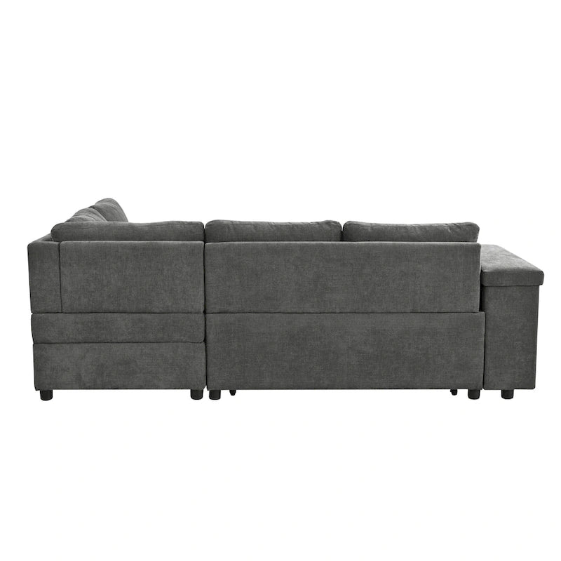 91.5 L-Shaped 4 Seater Sectional Sofa Couch with Pull-Out Bed, Hidden Storage and Functional Armrests, for Living Room