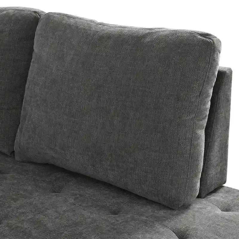 91.5 L-Shaped 4 Seater Sectional Sofa Couch with Pull-Out Bed, Hidden Storage and Functional Armrests, for Living Room