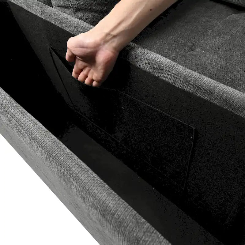 91.5 L-Shaped 4 Seater Sectional Sofa Couch with Pull-Out Bed, Hidden Storage and Functional Armrests, for Living Room