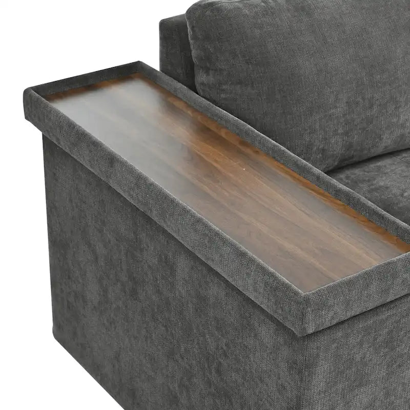 91.5 L-Shaped 4 Seater Sectional Sofa Couch with Pull-Out Bed, Hidden Storage and Functional Armrests, for Living Room