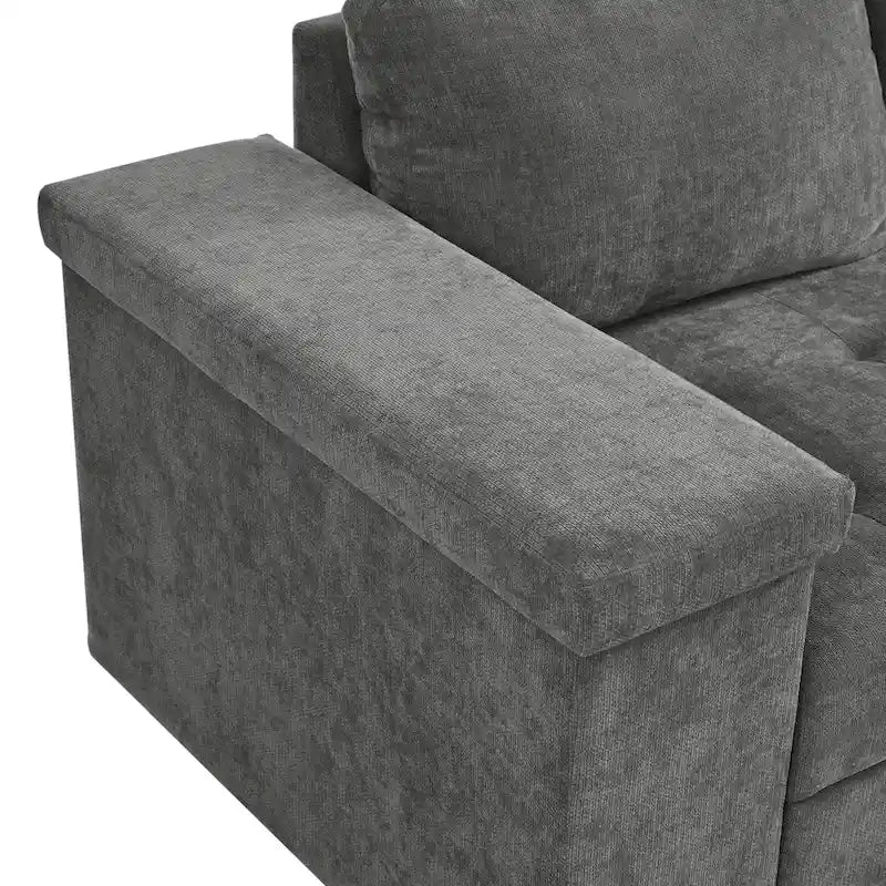 91.5 L-Shaped 4 Seater Sectional Sofa Couch with Pull-Out Bed, Hidden Storage and Functional Armrests, for Living Room
