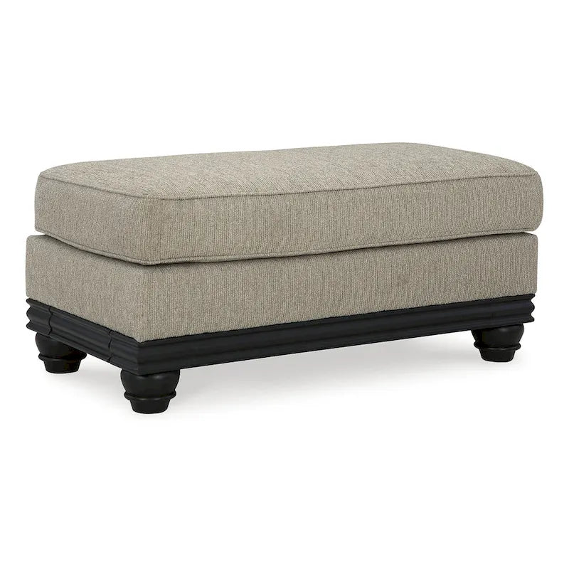 Modern Gray Chunky Fabric Ottoman with Matte Black Wood Trim