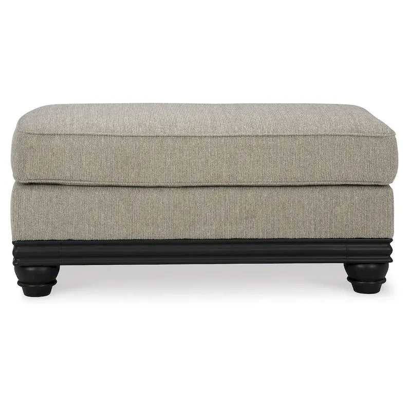 Modern Gray Chunky Fabric Ottoman with Matte Black Wood Trim