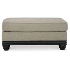 Modern Gray Chunky Fabric Ottoman with Matte Black Wood Trim